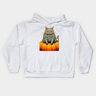 Japanese Cat on a Halloween Pumpkin During the Halloween Season on a light (knocked out) background Kids Hoodie